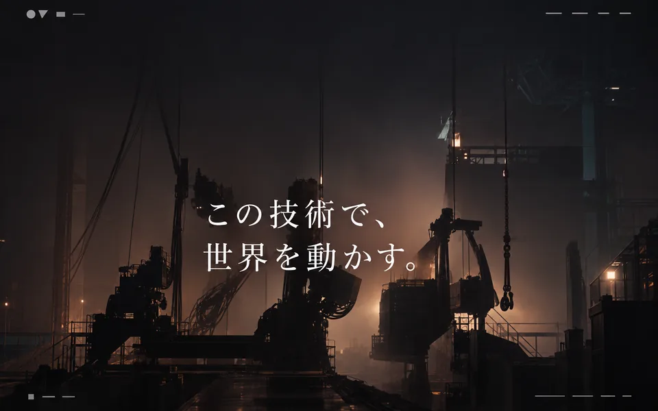 夜の工場の写真に「この技術で、世界を動かす。」の見出しが入ったWebサイト